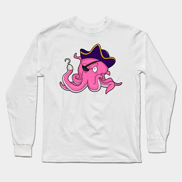 Octopus as Pirate with Hooked hand & Eye patch Long Sleeve T-Shirt by Markus Schnabel